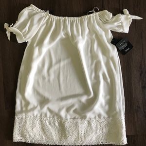 Ivory shift dress off the shoulder